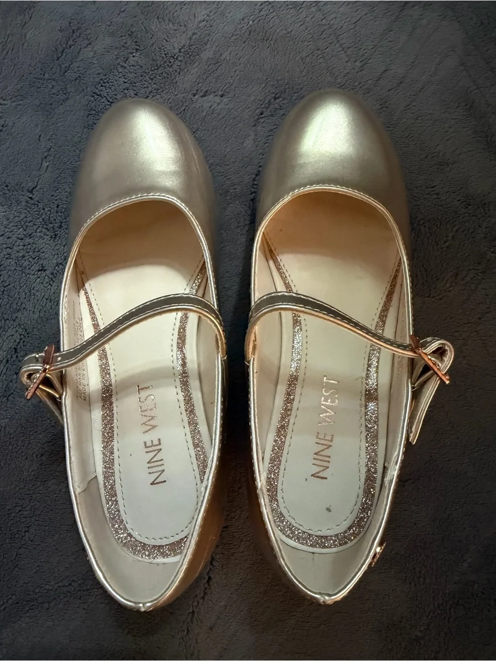 Nine West Youth Girls Aiza Rose Gold Mary Jane Block Heel Pumps